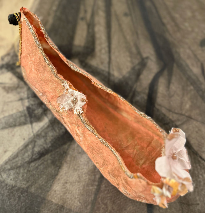Hand made paper Shoe with White Flower