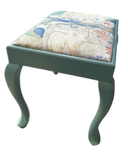 Green Upholstered Vanity Stool – Botanical Print Accent Seat