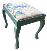 Green Upholstered Vanity Stool – Botanical Print Accent Seat