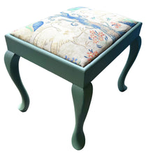 Green Upholstered Vanity Stool – Botanical Print Accent Seat