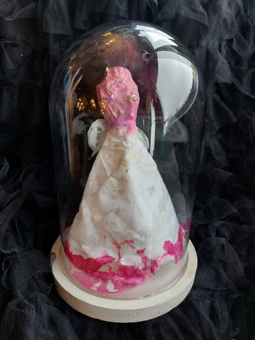 Handmade Miniature Paper dress in a Glass dome