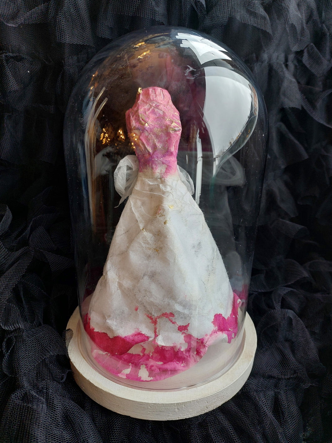 Handmade Miniature Paper dress in a Glass dome